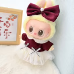 17cm Labubu I & II K-Pop Style Doll Dress Accessories—Burgundy & White Gear - Image 4