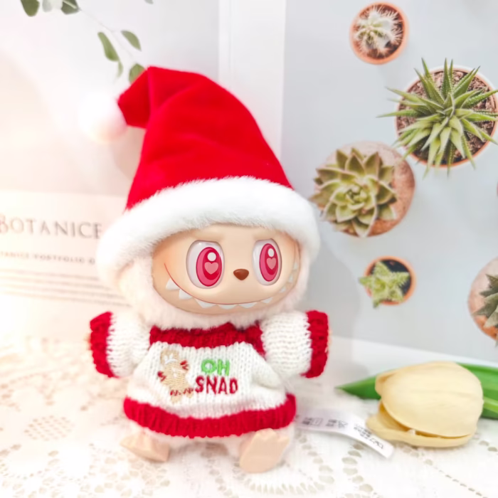 Switch it up with this 17cm Soft Mini Adorable Accessory Santa and Reindeer Sweater + Hat combo available for Labubu Idol dolls (V1 and V2—holiday eligibility strut!) - Image 2
