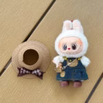 DIY Clothes Accessories: Too-Cute 17cm Labubu Plush Doll Skirt Set Present: a denim skirt and shoulder straps a hat-style skirt made of straw - Image 5