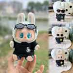 Doll Outfit For 17cm Labubu, Ensemble with Shades, Black tee, Denim and playful kids’ craft-love with the Monsters