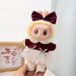 17cm Labubu I & II K-Pop Style Doll Dress Accessories—Burgundy & White Gear - Image 2