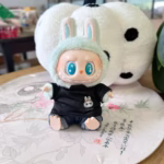 Doll Outfit For 17cm Labubu, Ensemble with Shades, Black tee, Denim and playful kids’ craft-love with the Monsters - Image 2
