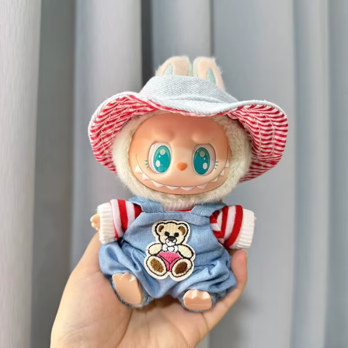 Adorable Mini Plush Doll’s Outfit – Bib Pants Costume for a Christmas Sitting Party: Labubu II Doll’s Jumpsuit - Image 3