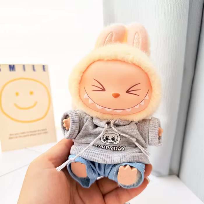 Keep your Labubu plush friend ultra-cozy and irresistibly fashionable with this charming gray hoodie outfit any plushy get-together - Image 1