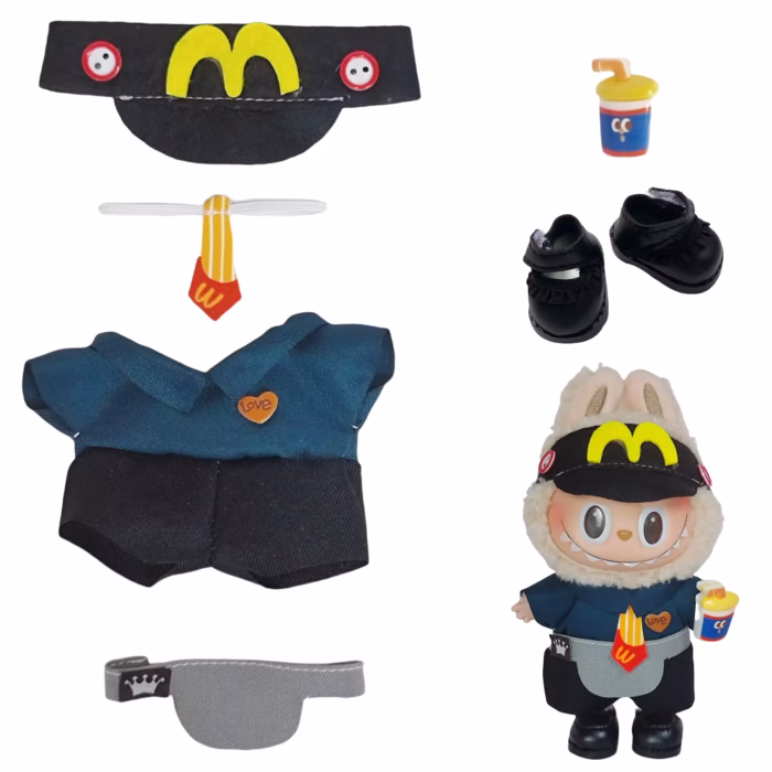 The 17cm Labubu Plush Doll Vinyl Blind Box Hanging Charm can give your Labubu the full-service vibe with an easy-swap waiter’s uniform - Image 3