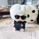 Doll Outfit For 17cm Labubu, Ensemble with Shades, Black tee, Denim and playful kids’ craft-love with the Monsters - Image 3
