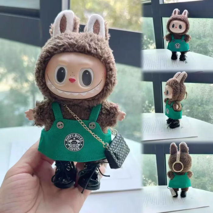 Labubu, 17 cm Doll's Outfit Accessories for the Monsters’ Outfit, Green Coffee Dress and Shoes - Image 3